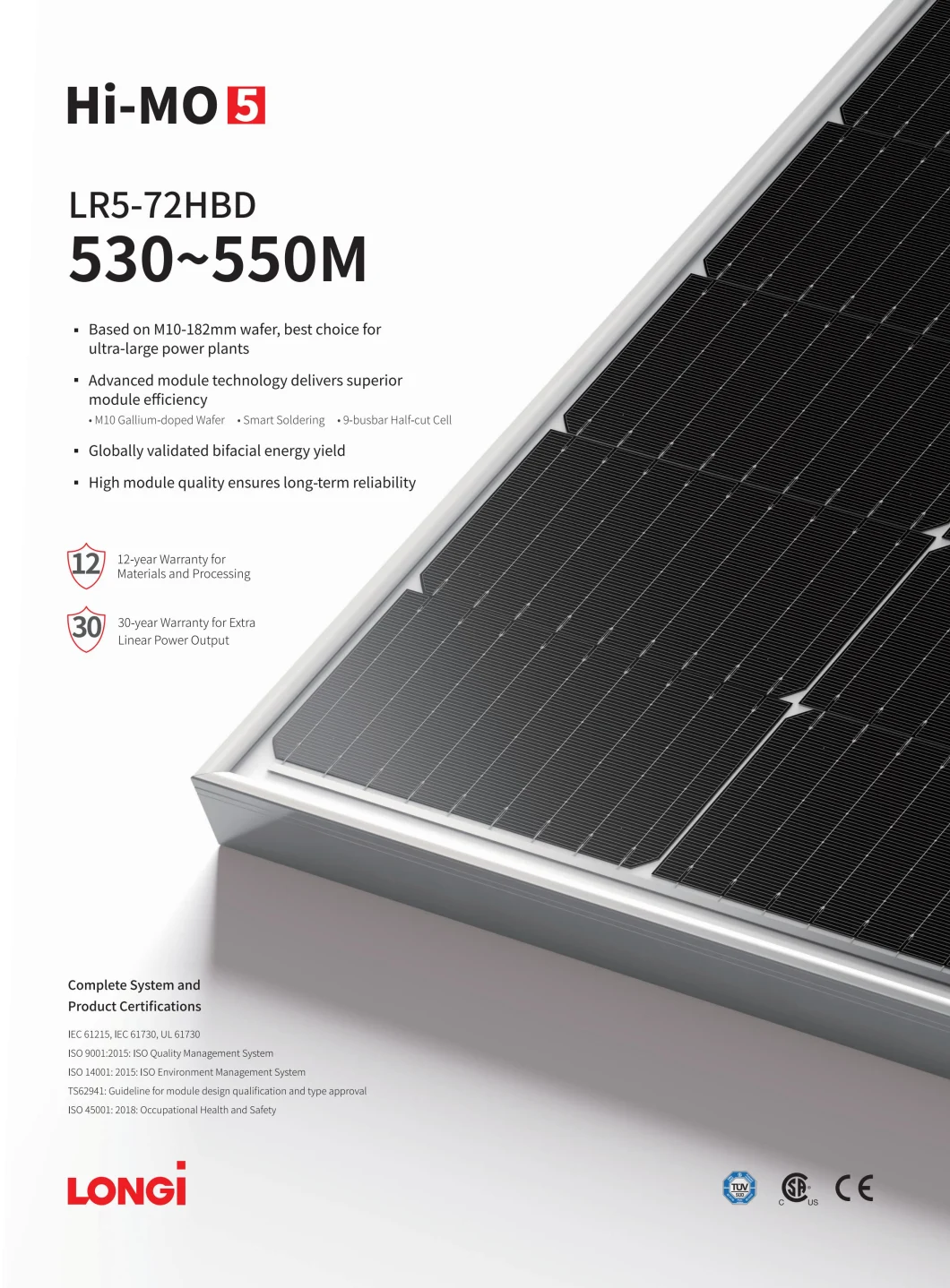 Longi Brand High Efficiency Bifacial Dual Glass with Frame 530W 540W 550W Mono Solar Panels