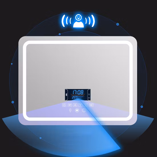 빛을 가진 벽에 의하여 거치되는 장식적인 Frameless 직사각형 둥근 백라이트 거울 똑똑한 목욕탕 거울 LED 거울은 똑똑한 거울을 조명했습니다